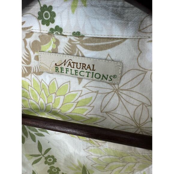 Natural Reflections Treefrog Green Tan Floral Button Up Shirt XL Boho Earthy Top - Picture 3 of 4